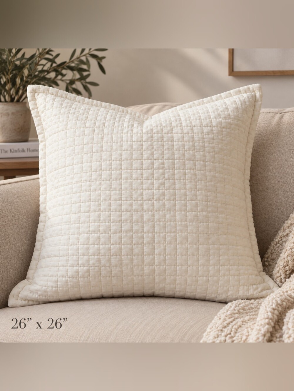 REVELLE Home Collection Bundle of 3 White Quilted Cushion Covers 26โ x 26โ